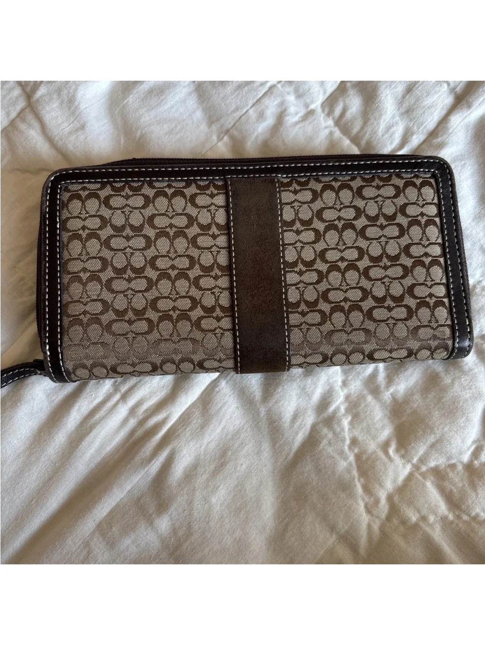 Coach Brown Signature Canvas Zip Wallet with Dark Trim